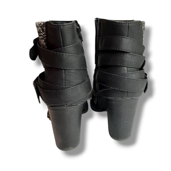 ShoeDazzle Women's Black Ankle Booties Size 6 Knit Cuff Buckle Straps - Picture 5 of 8